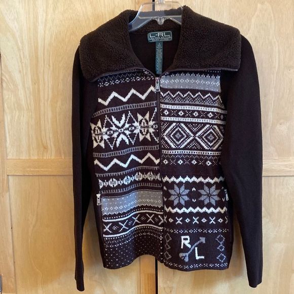 Ralph Lauren Sweaters - Ralph Lauren Active Women's Brown & Cream Fair Isle Zip Up Cardigan Sweater SZ-S